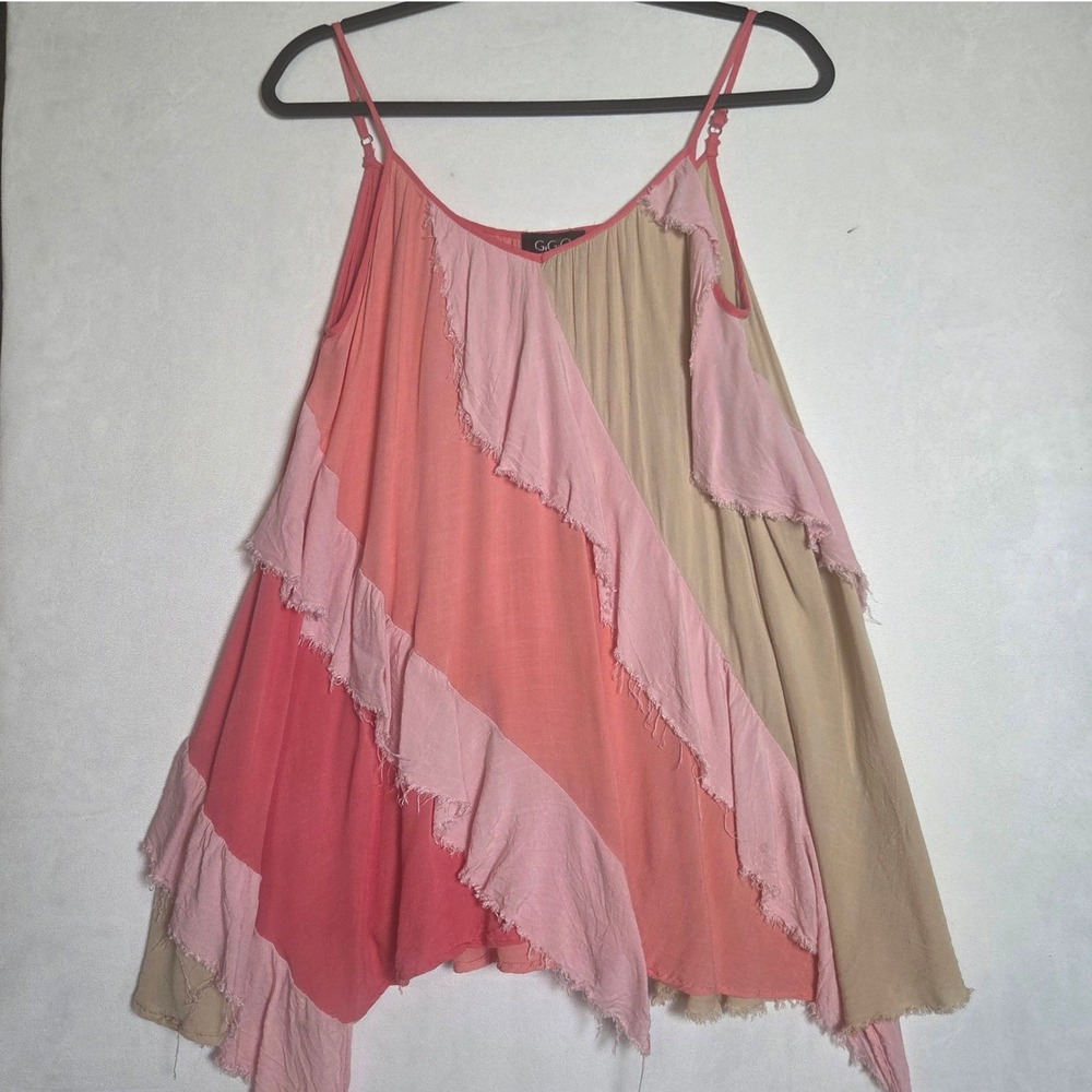 GIGIO USA Women M Colorblock Tiered Flowy Camisole Top Boho Festival Fairy Beach